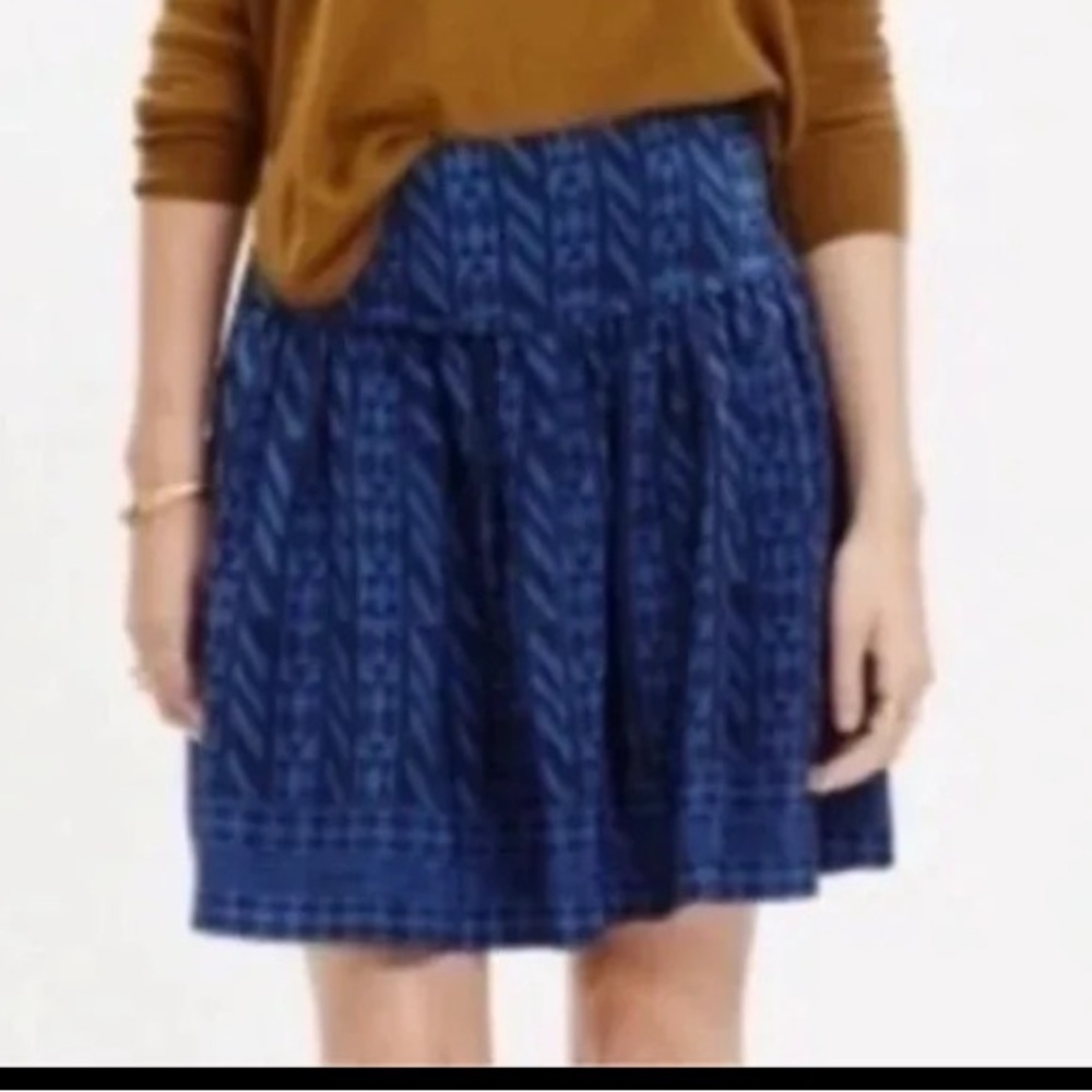 Madewell Preppy Chic 100% Silk Skyline Skirt Blue Geometric Print Size 2 XS